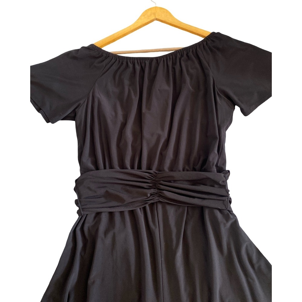 MSK Black Harem Jumpsuit Gold Ring Waist Draped Leg Large Chic Minimalist Dressy - Picture 5 of 16